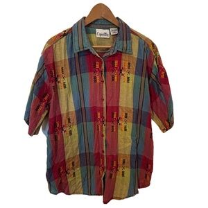 Women’s Vintage Embroidered Capistrano Button-Down Multicolor Shirt Size 20